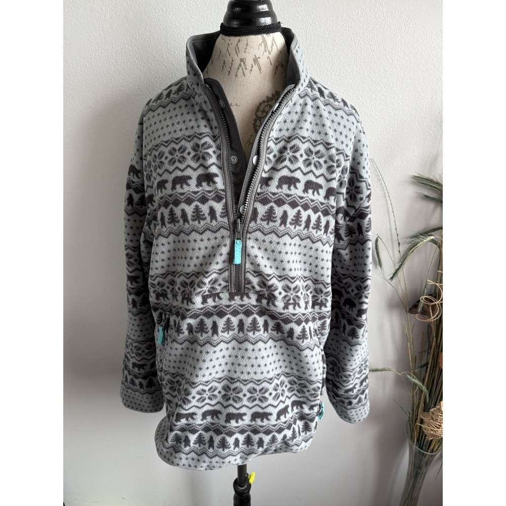 Chubbies Reversible Fleece & Nylon Pullover‎ Windbreaker Gray Bear Trees Men's S